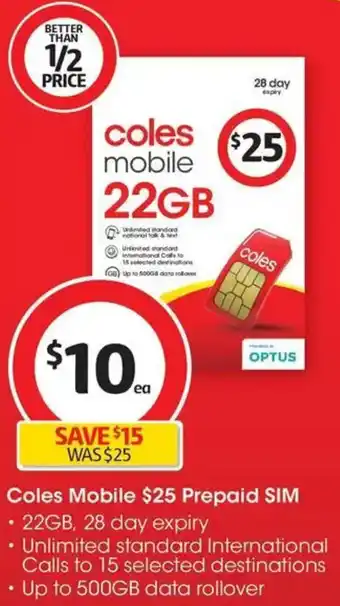 Coles Coles mobile prepaid sim offer