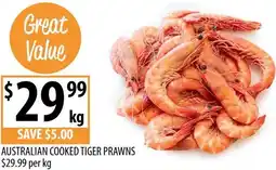 Supabarn Australian cooked tiger prawns offer