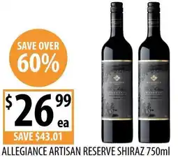 Supabarn Allegiance artisan reserve shiraz offer