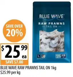 Supabarn Blue wave raw prawns tail on offer