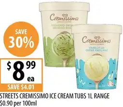 Supabarn Streets cremissimo ice cream tubs offer