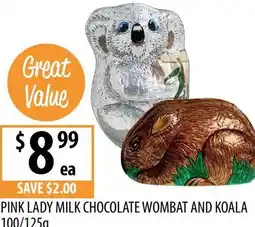 Supabarn Pink lady milk chocolate wombat and koala offer