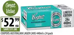 Supabarn Coopers australian lager cans offer