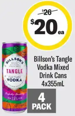 Liquorland Billson's tangle vodka mixed drink cans offer