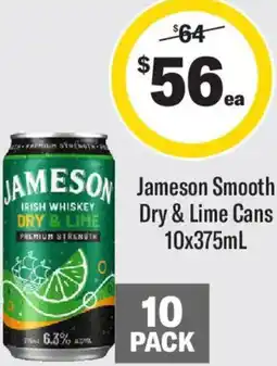 Liquorland Jameson smooth dry & lime cans offer