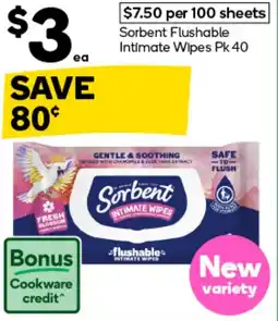 Woolworths Sorbent Flushable Intimate Wipes offer
