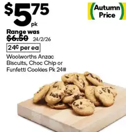 Woolworths Woolworths Anzac Biscuits Choc Chip or Funfetti Cookies offer