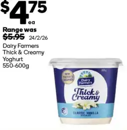 Woolworths Dairy Farmers Thick & Creamy Yoghurt offer