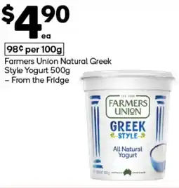 Woolworths Farmers Union Natural Greek Style Yogurt offer