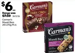 Woolworths Carmans Muesli Bars offer