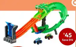 Target Mattel Hot Wheels Monster Trucks Sharks Vs Dinos Dragon Destruction Playset offer