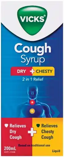 Pharmacist Advice Vicks Cough Syrup Dry + Chesty 2 in 1 Relief offer