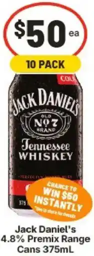 IGA Jack Daniels 4.8% Premix Range Cans offer