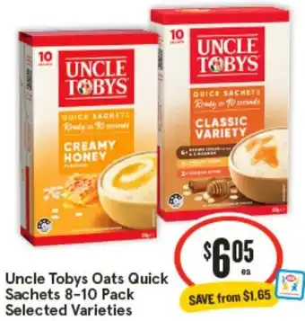 IGA Uncle Tobys Oats Quick Sachets offer