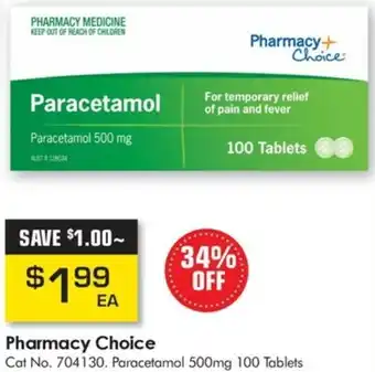 Pharmacy Direct Pharmacy Choice Paracetamol 500g 100 Tablets offer