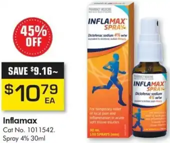 Pharmacy Direct Inflamax Spray 4% 30ml offer