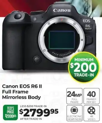 Teds Cameras Canon EOS R6 II Full Frame Mirrorless Body offer