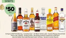Foodland St Agnes VSOP 5YO Brandy - Canadian Club - Jim Beam White Label - Captain Morgan Spiced Gold Pimm's No 1 Aperitif offer