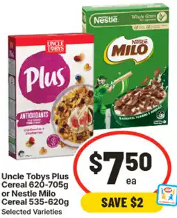 IGA Uncle Tobys Plus Cerea or Nestle Milo Cereal offer