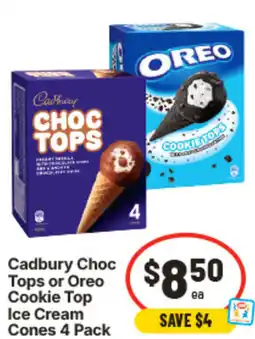 IGA Cadbury Choc Tops or Oreo Cookie Top Ice Cream Cones offer