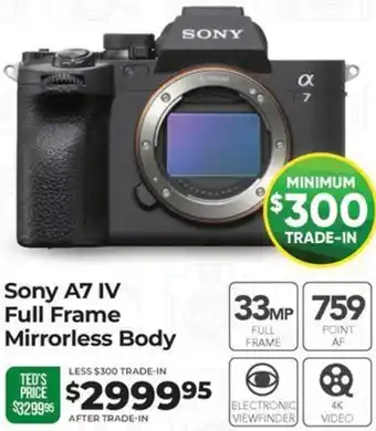 Teds Cameras Sony A7 IV Full Frame Mirrorless Body offer