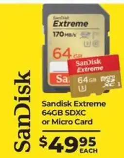 Teds Cameras Sandisk Extreme 64GB SDXC or Micro Card offer