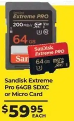 Teds Cameras Sandisk Extreme Pro 64GB SDXC or Micro Card offer