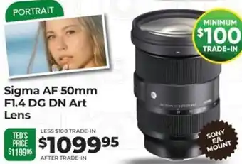 Teds Cameras Sigma AF 50mm F1.4 DG DN Art Lens offer