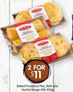 Spudshed Baked Provisions Pies, Rolls and Quiche Range offer