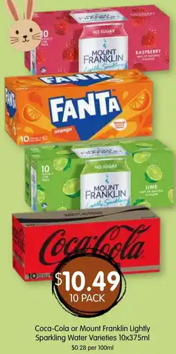 Spudshed Coca-Cola or Mount Franklin Lightly Sparkling Water Varieties offer