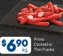 Foodland Primo Cocktail or Thin Franks offer