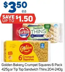 Foodland Golden Bakery Crumpet Squares or Tip Top Sandwich Thins offer