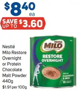 Foodland Nestlé Milo Restore Overnight or Protein Chocolate Malt Powder offer
