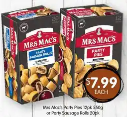Spudshed Mrs Macs Party Pies or Party Sausage Rolls offer