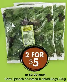Spudshed Baby Spinach or Mesculin Salad Bags offer