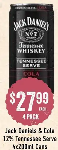 Spudshed Jack Daniels & Cola 12% Tennessee Serve Cans offer