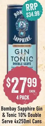 Spudshed Bombay Sapphire Gin & Tonic 10% Double Serve Cans offer