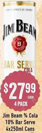 Spudshed Jim Beam % Cola 10% Bar Serve Cans offer
