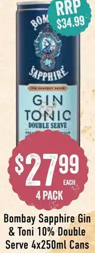 Spudshed Bombay Sapphire Gin & Toni 10% Double Serve Cans offer