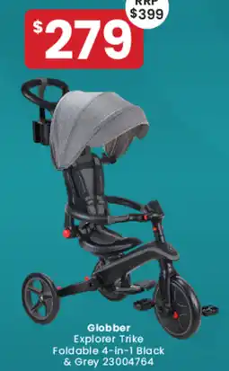 Toymate Globber Explorer Trike Foldable 4 in 1 Black & Grey offer