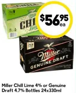 Drakes Miller Chill Lime 4% or Genuine Draft 4.7% Bottles offer