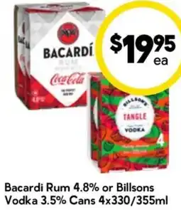 Drakes Bacardi Rum 4.8% or Billsons Vodka 3.5% Cans offer