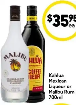 Drakes Kahlua Mexican Liqueur or Malibu Rum offer