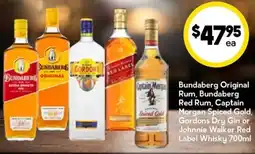 Drakes Bundaberg Original Rum Bundaberg Red Rum Captain Morgan Spiced Gold Gordons Dry Gin or Johnnie Walker Red Label Whisky offer
