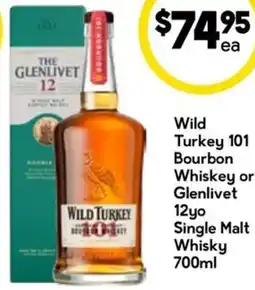 Drakes Wild Turkey 101 Bourbon Whiskey or Glenlivet 12yo Single Malt Whisky offer