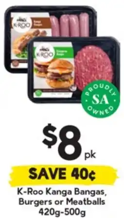 Drakes K Roo Kanga Bangas, Burgers or Meatballs offer