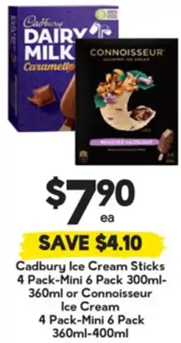 Drakes Cadbury Ice Cream Sticks Mini or Connoisseur Ice Cream Mini offer