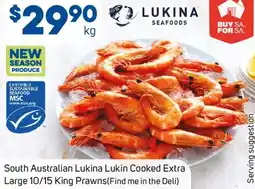 Foodland South Australian Lukina Lukin Cooked Extra Large 10/15 King Prawns offer