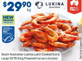 Foodland South Australian Lukina Lukin Cooked Extra Large 10/15 King Prawns offer