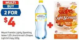 Foodland Mount Franklin Lightly Sparkling Water & Arnott's Shapes Light & Crispy offer